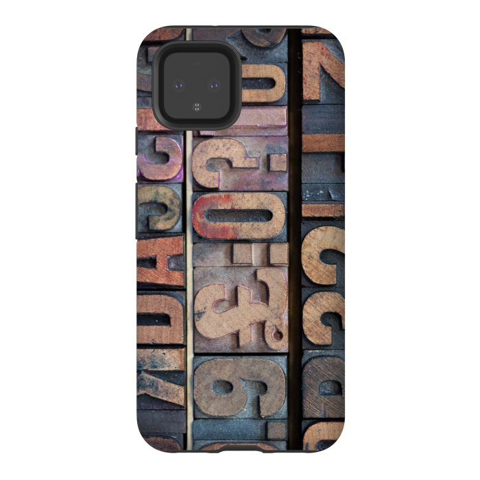 Pixel 4 StrongFit Old Wooden Print Blocks by Andrea Haase