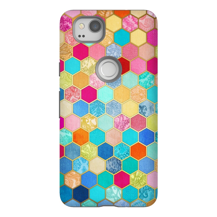 Pixel 2 StrongFit Patterned Honeycomb Patchwork in Jewel Colors by Micklyn Le Feuvre