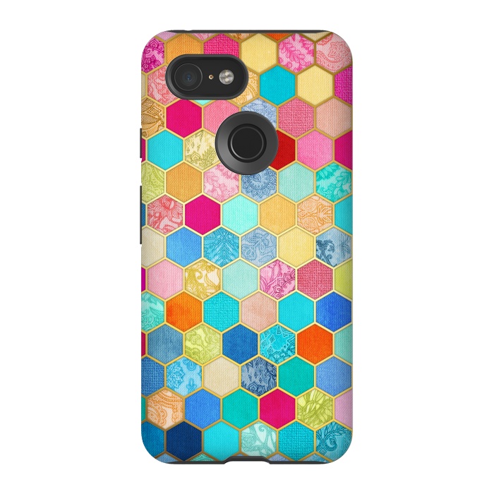Pixel 3 StrongFit Patterned Honeycomb Patchwork in Jewel Colors by Micklyn Le Feuvre