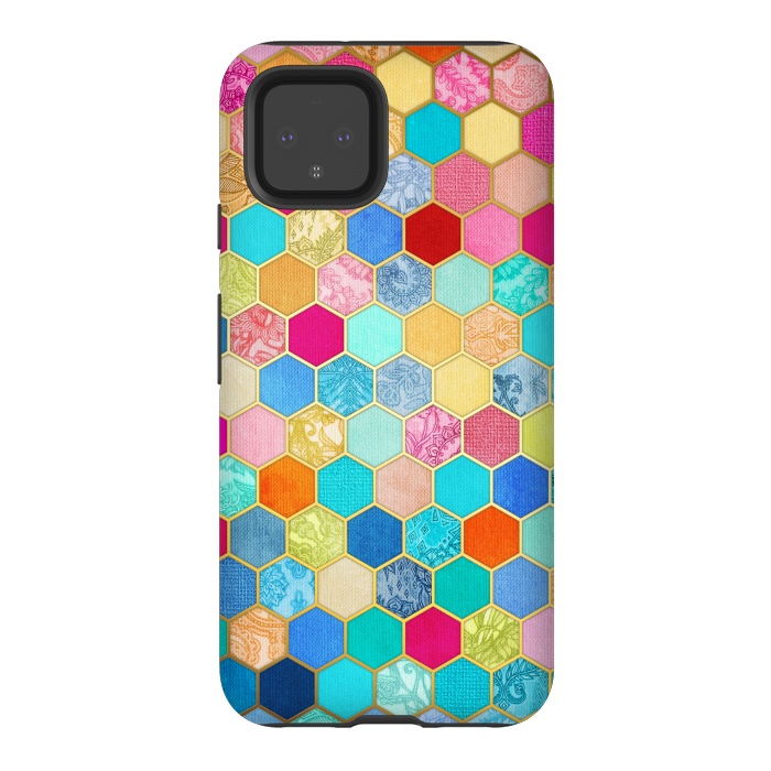 Pixel 4 StrongFit Patterned Honeycomb Patchwork in Jewel Colors by Micklyn Le Feuvre