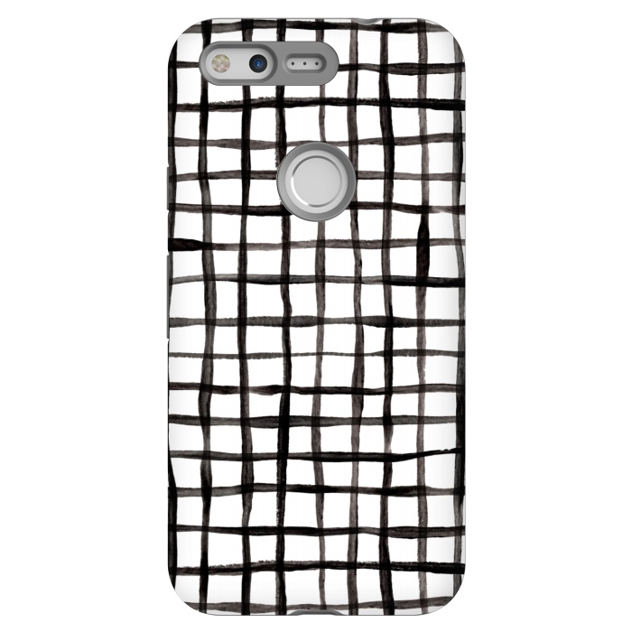 Pixel StrongFit Modern Graphic Black and White Hand Painted Grid by Micklyn Le Feuvre