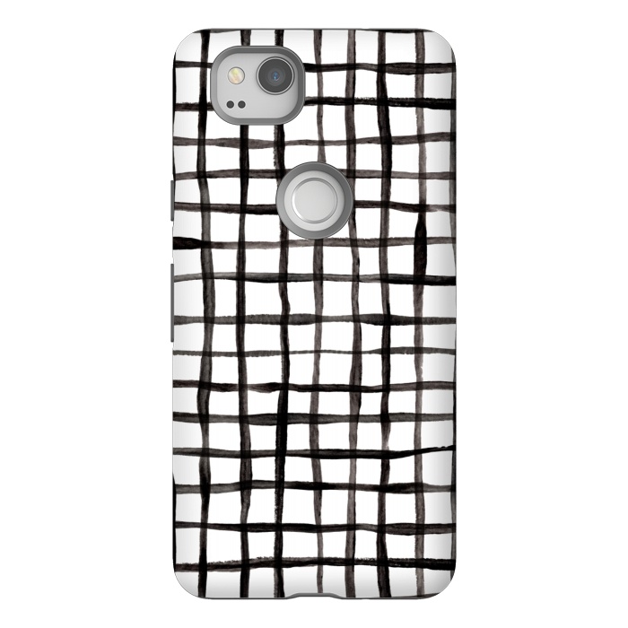 Pixel 2 StrongFit Modern Graphic Black and White Hand Painted Grid by Micklyn Le Feuvre