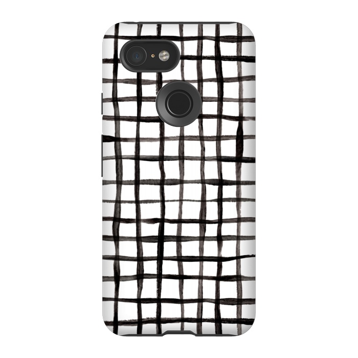 Pixel 3 StrongFit Modern Graphic Black and White Hand Painted Grid by Micklyn Le Feuvre