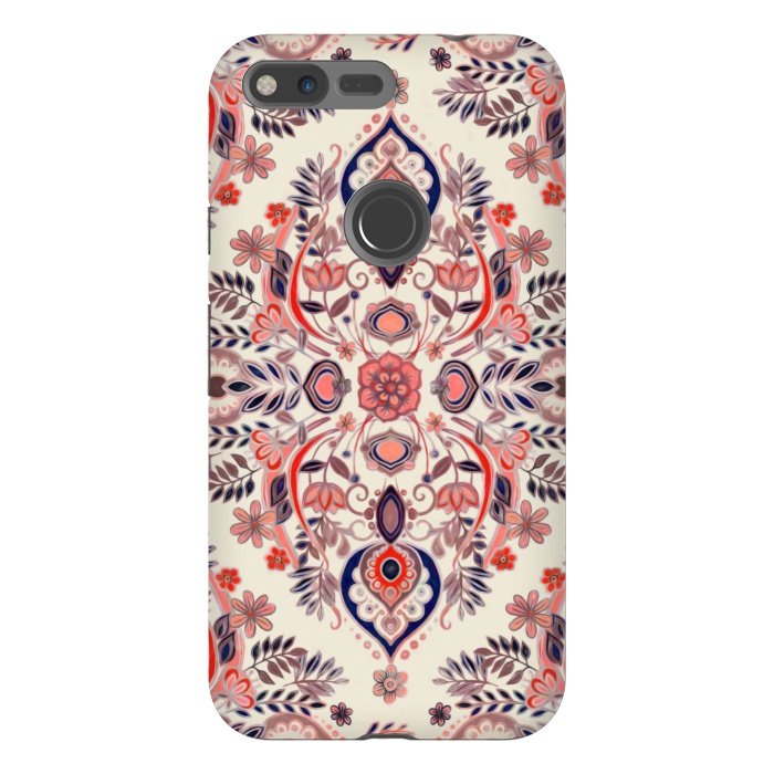 Pixel XL StrongFit Modern Folk in Coral Red and Indigo by Micklyn Le Feuvre