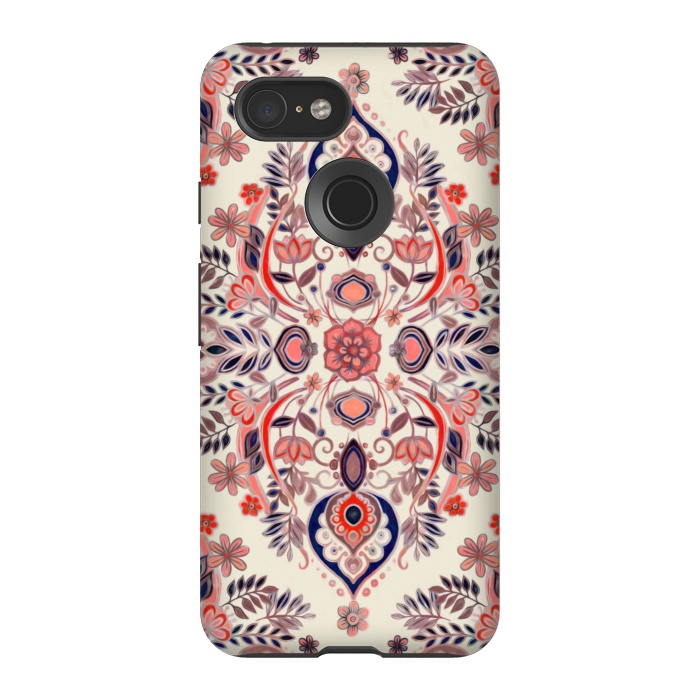 Pixel 3 StrongFit Modern Folk in Coral Red and Indigo by Micklyn Le Feuvre