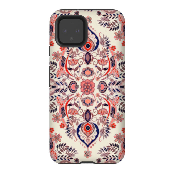 Pixel 4 StrongFit Modern Folk in Coral Red and Indigo by Micklyn Le Feuvre