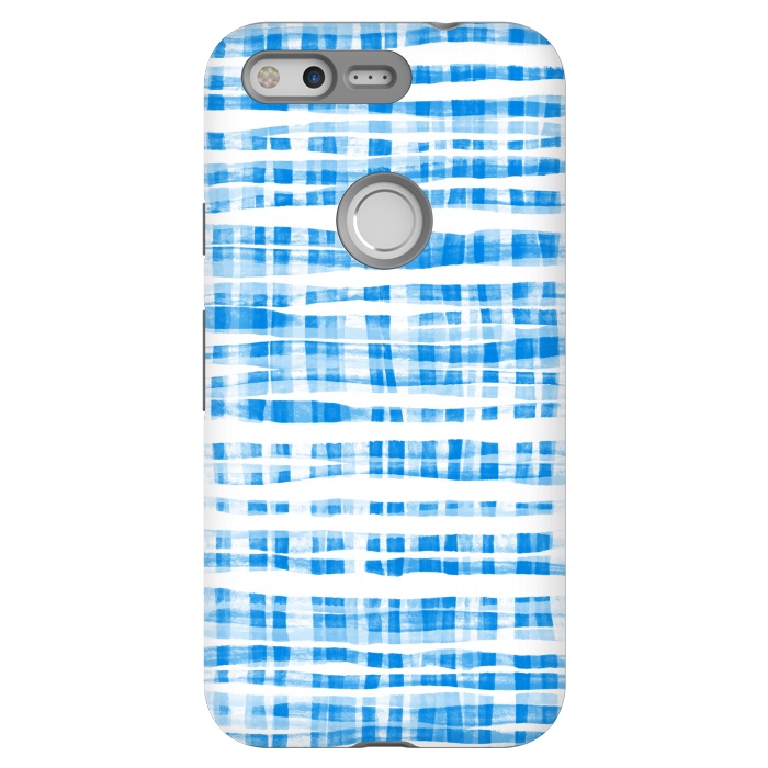Pixel StrongFit Happy Cobalt Blue Hand Painted Gingham by Micklyn Le Feuvre