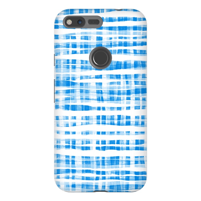 Pixel XL StrongFit Happy Cobalt Blue Hand Painted Gingham by Micklyn Le Feuvre