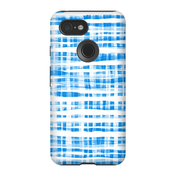 Pixel 3 StrongFit Happy Cobalt Blue Hand Painted Gingham by Micklyn Le Feuvre