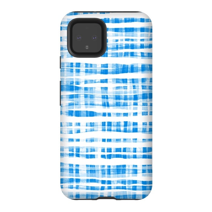 Pixel 4 StrongFit Happy Cobalt Blue Hand Painted Gingham by Micklyn Le Feuvre