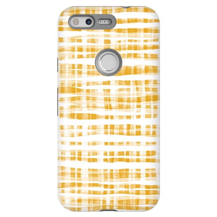 Pixel StrongFit Happy Mustard Yellow Hand Painted Gingham by Micklyn Le Feuvre