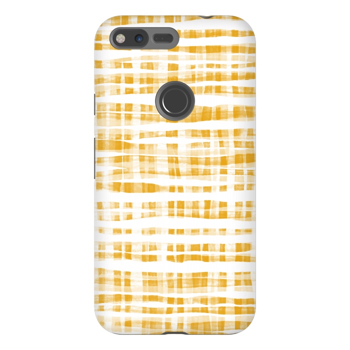 Pixel XL StrongFit Happy Mustard Yellow Hand Painted Gingham by Micklyn Le Feuvre