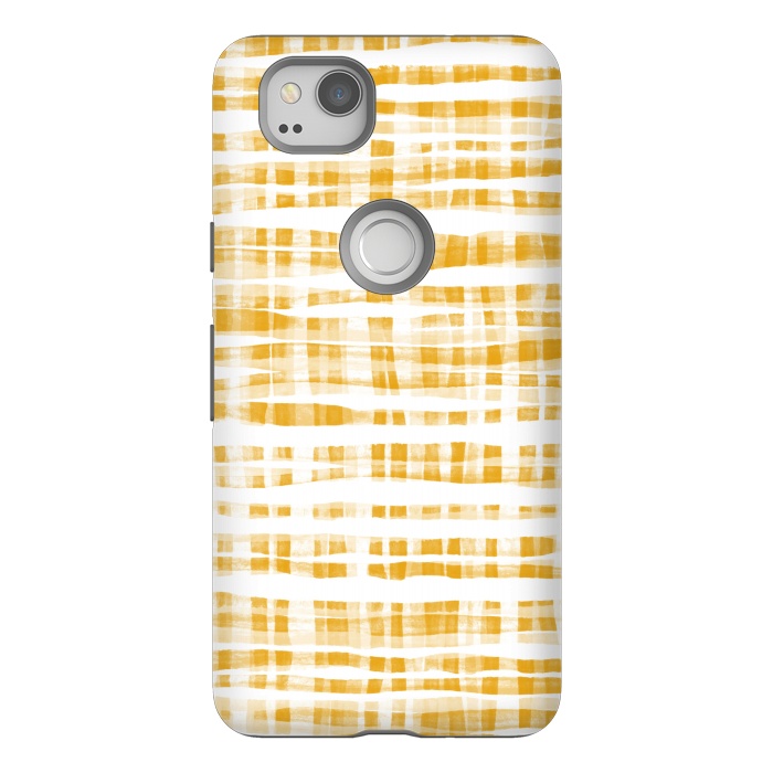 Pixel 2 StrongFit Happy Mustard Yellow Hand Painted Gingham by Micklyn Le Feuvre