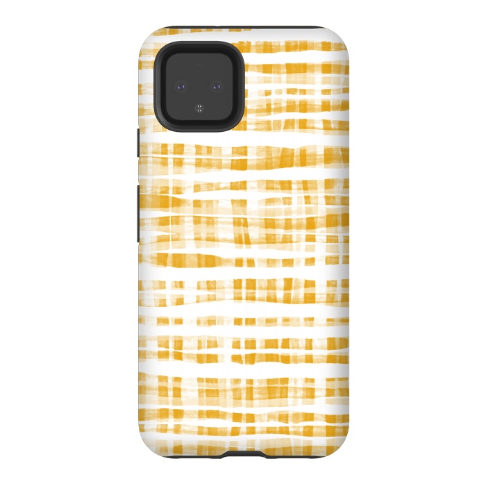 Pixel 4 StrongFit Happy Mustard Yellow Hand Painted Gingham by Micklyn Le Feuvre