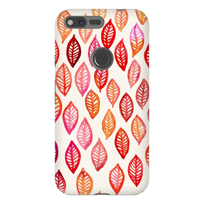 Pixel XL StrongFit Watercolor Leaf Pattern in Autumn Colors by Micklyn Le Feuvre