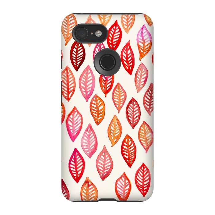 Pixel 3 StrongFit Watercolor Leaf Pattern in Autumn Colors by Micklyn Le Feuvre