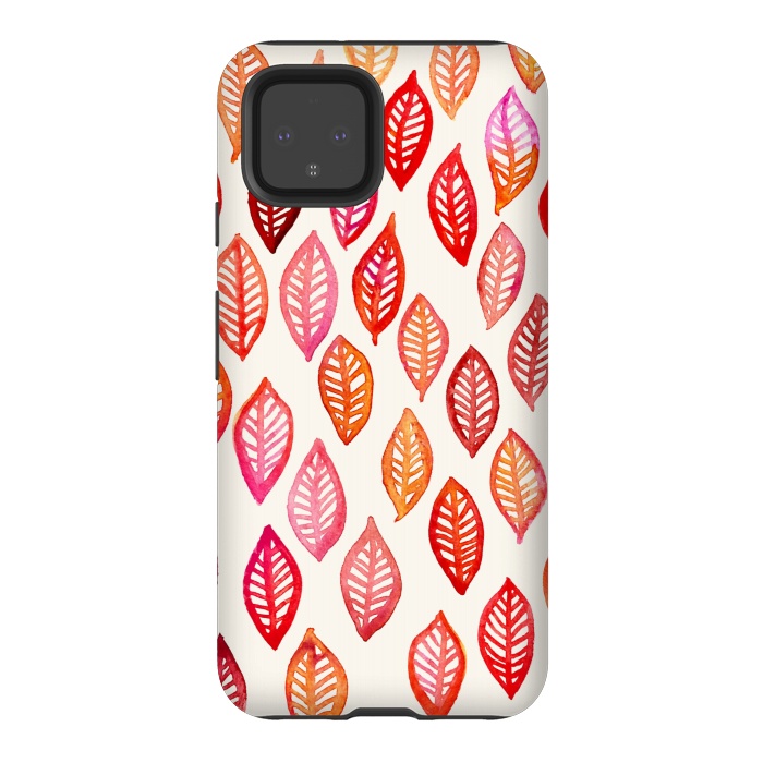 Pixel 4 StrongFit Watercolor Leaf Pattern in Autumn Colors by Micklyn Le Feuvre