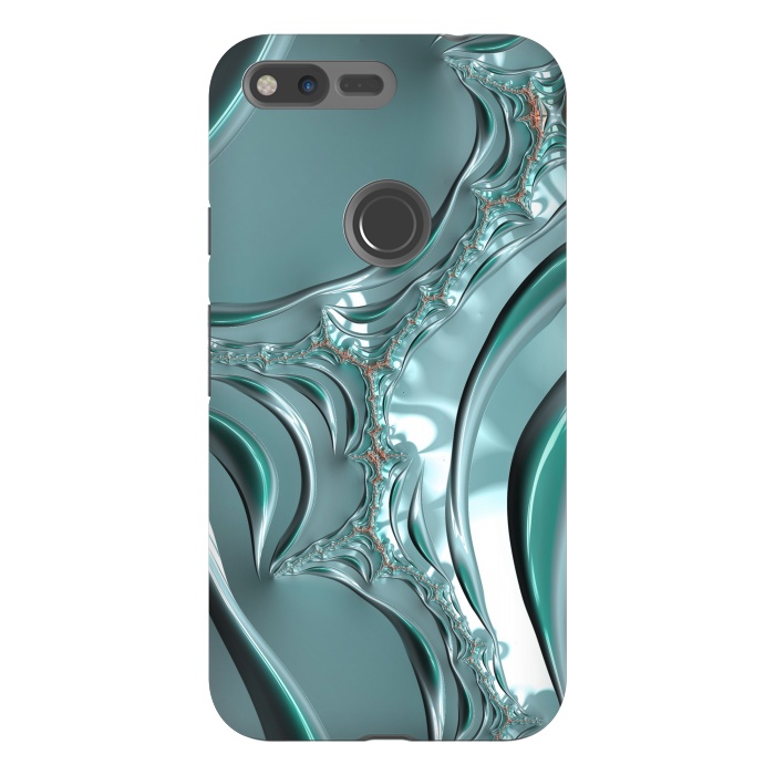 Pixel XL StrongFit Shiny blue teal fractal 2 by Andrea Haase