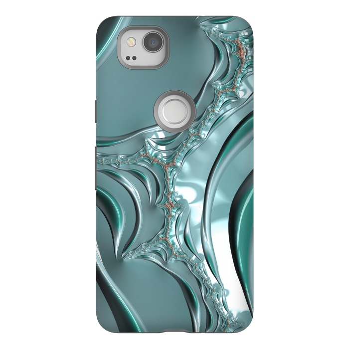 Pixel 2 StrongFit Shiny blue teal fractal 2 by Andrea Haase