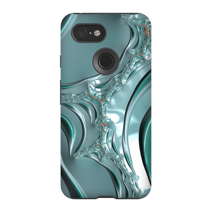 Pixel 3 StrongFit Shiny blue teal fractal 2 by Andrea Haase