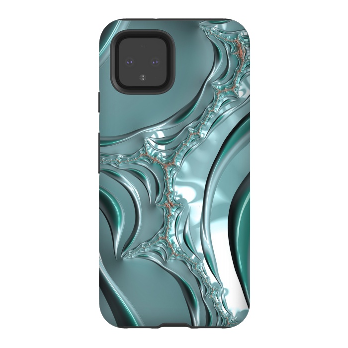 Pixel 4 StrongFit Shiny blue teal fractal 2 by Andrea Haase