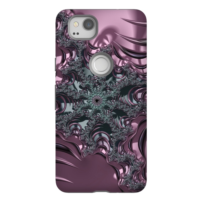Pixel 2 StrongFit Shiny Pink Green Fractal Design by Andrea Haase