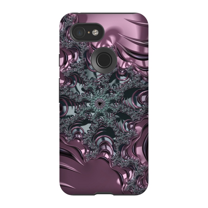 Pixel 3 StrongFit Shiny Pink Green Fractal Design by Andrea Haase