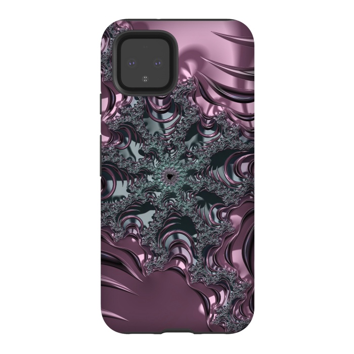 Pixel 4 StrongFit Shiny Pink Green Fractal Design by Andrea Haase