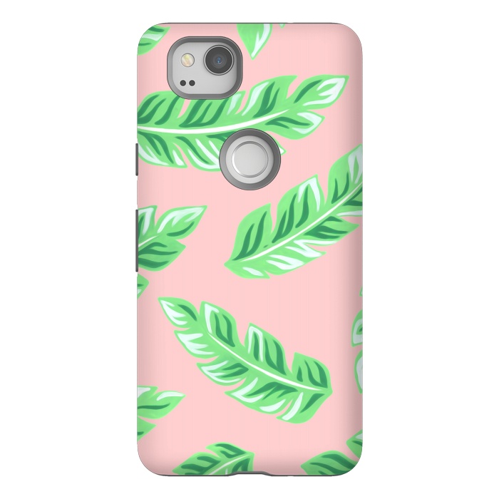 Pixel 2 StrongFit Pink Tropical Palm Leaf Print by Becky Starsmore