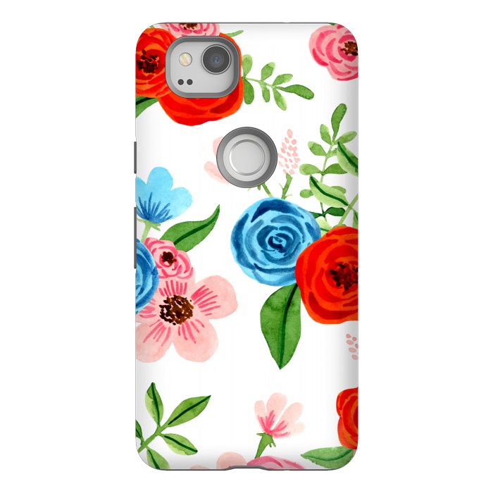 Pixel 2 StrongFit White Ditsy Block Floral Garden Print by Becky Starsmore