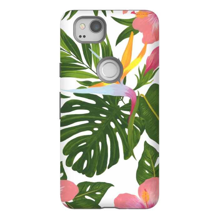 Pixel 2 StrongFit Bird Of Paradise Jungle Floral Print by Becky Starsmore