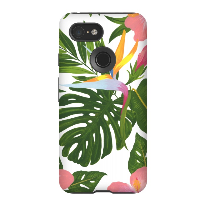 Pixel 3 StrongFit Bird Of Paradise Jungle Floral Print by Becky Starsmore