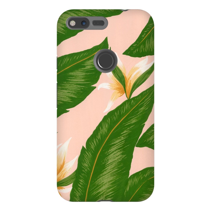 Pixel XL StrongFit Pink Bird Of Paradise Jungle Floral Print by Becky Starsmore