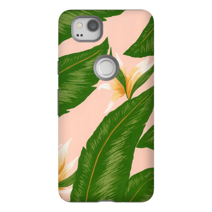 Pixel 2 StrongFit Pink Bird Of Paradise Jungle Floral Print by Becky Starsmore