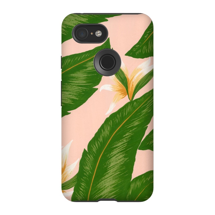 Pixel 3 StrongFit Pink Bird Of Paradise Jungle Floral Print by Becky Starsmore