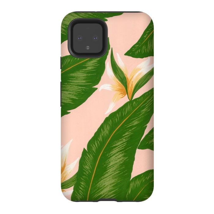 Pixel 4 StrongFit Pink Bird Of Paradise Jungle Floral Print by Becky Starsmore