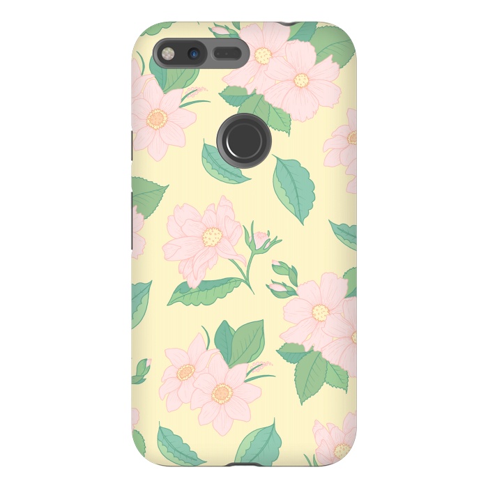 Pixel XL StrongFit Yellow Pastel Floral Print by Becky Starsmore