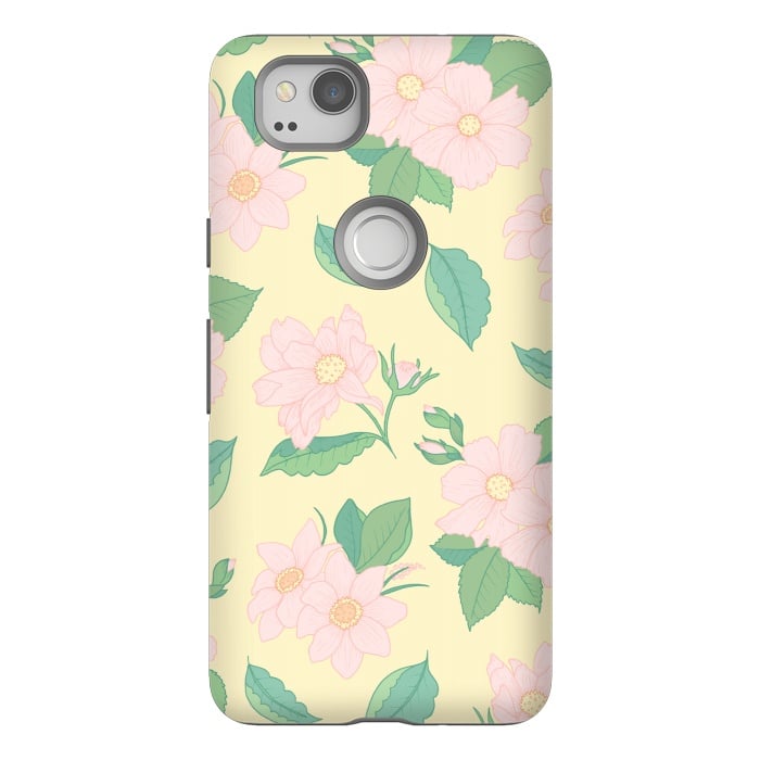 Pixel 2 StrongFit Yellow Pastel Floral Print by Becky Starsmore