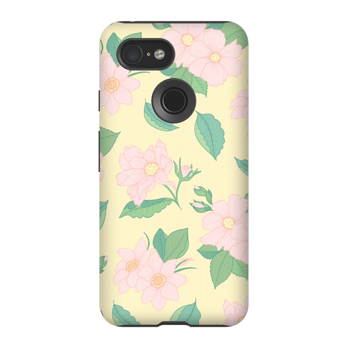 Pixel 3 StrongFit Yellow Pastel Floral Print by Becky Starsmore