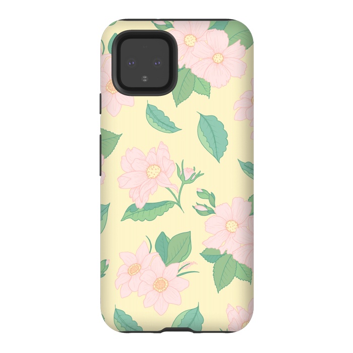 Pixel 4 StrongFit Yellow Pastel Floral Print by Becky Starsmore