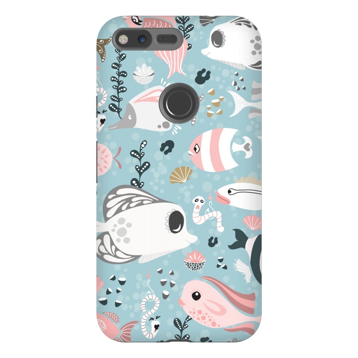 Pixel XL StrongFit Funny Fish in Pink and Grey by Paula Ohreen