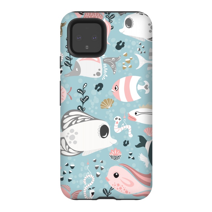 Pixel 4 StrongFit Funny Fish in Pink and Grey by Paula Ohreen