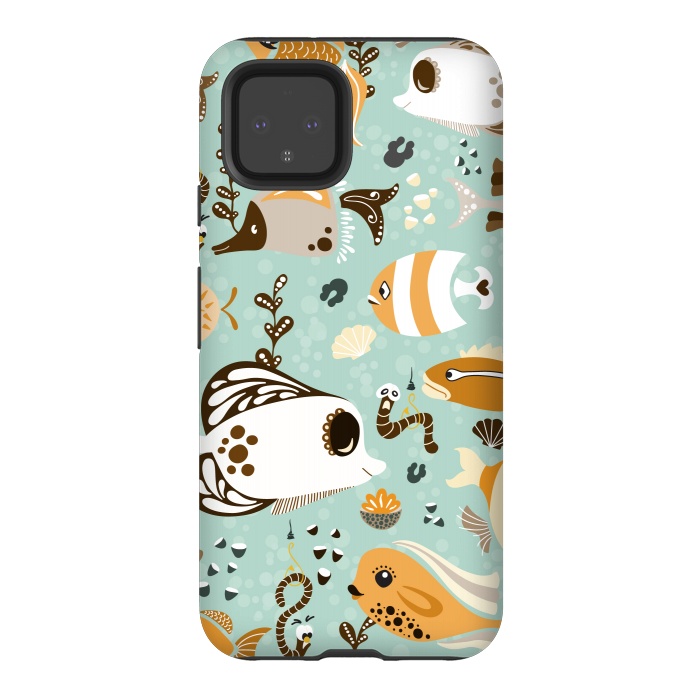 Pixel 4 StrongFit Funny Fish in Orange and Brown by Paula Ohreen