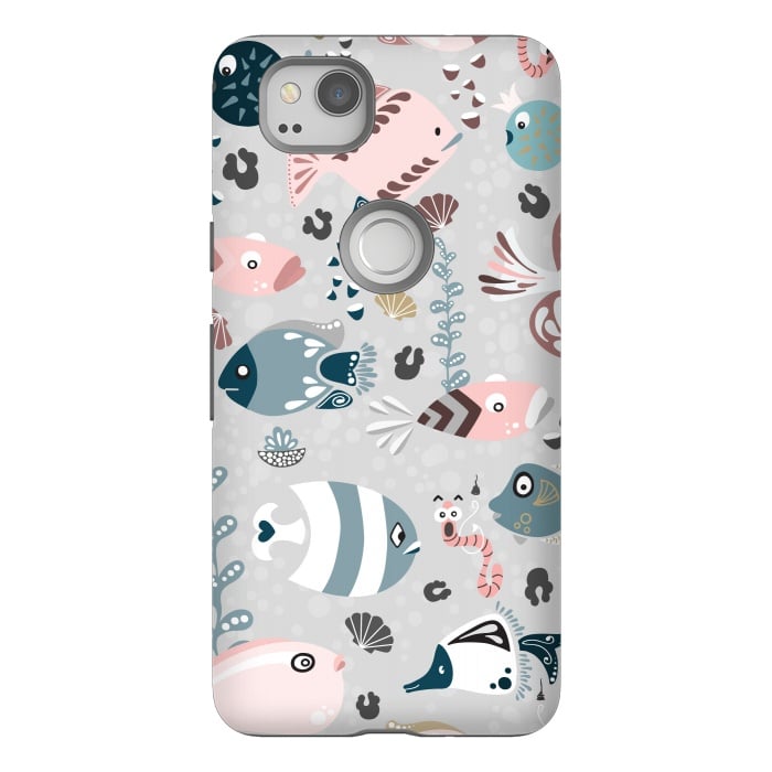 Pixel 2 StrongFit Funny Fish in Pink and Blue by Paula Ohreen