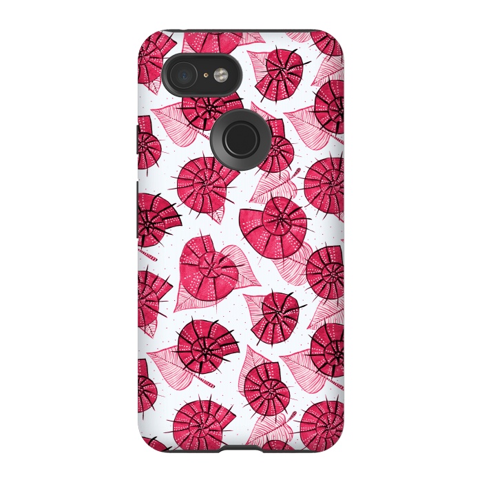 Pixel 3 StrongFit Pink Snails And LeavesPattern by Boriana Giormova