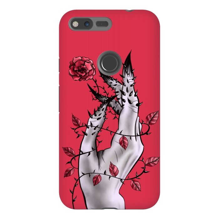 Pixel XL StrongFit Deformed Hand With Thorns And Rose Horror Art by Boriana Giormova