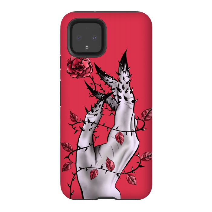 Pixel 4 StrongFit Deformed Hand With Thorns And Rose Horror Art by Boriana Giormova