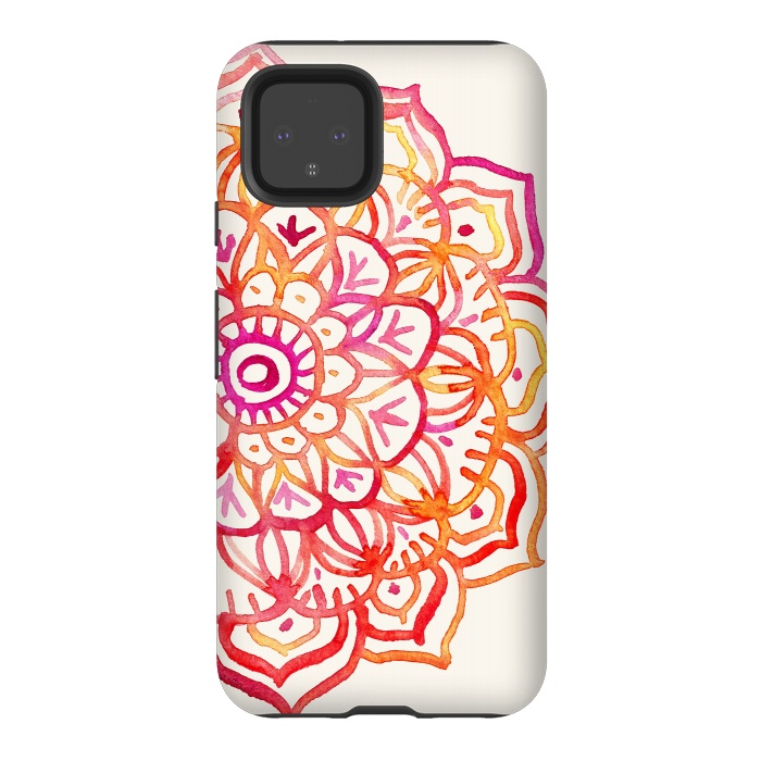Pixel 4 StrongFit Watercolor Mandala in Sunset Colors by Micklyn Le Feuvre