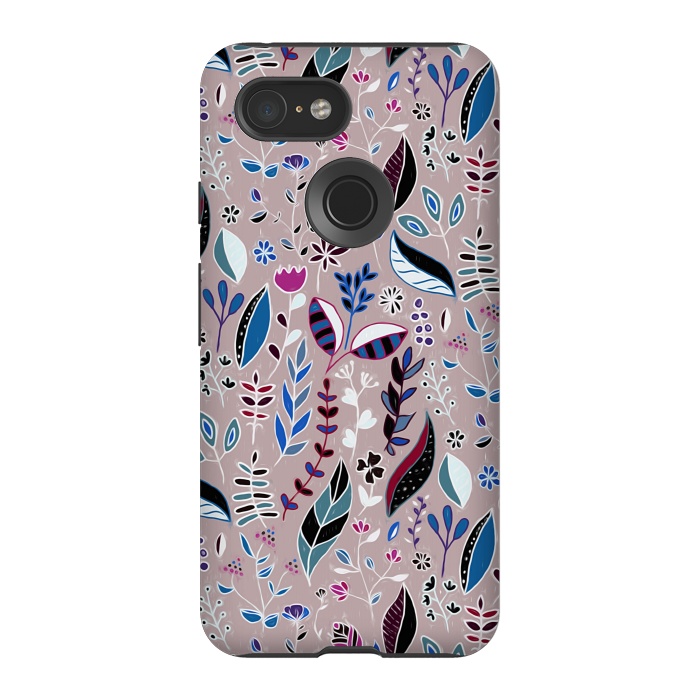 Pixel 3 StrongFit Vibrant Nature Doodle On soft Grey  by Tigatiga