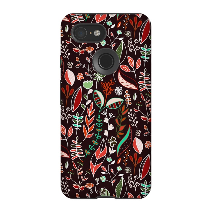 Pixel 3 StrongFit Autumn Nature Doodle On Brown  by Tigatiga